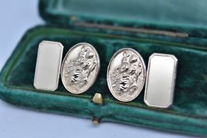 【貨物輸送無料】メンズ佩び物― ビンテージスターリングシルバーアールデコセントクリストファーカフリンクスvintage sterling silver cufflinks with an art deco st christopher design g182