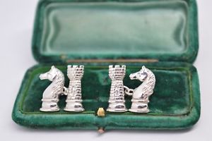 【貨物輸送無料】メンズ付属物― ビンテージスターリングシルバーアールデコチェスデザインカフリンクスvintage sterling silver cufflinks with an art deco chess design b534