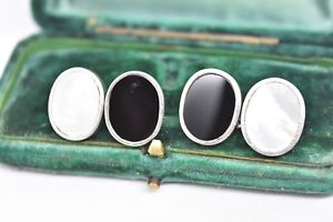 【貨物輸送無料】メンズ佩び物― ビンテージスターリングパールシルバーカフスボタンロンドンリンクオニキスvintage sterling silver cufflinks with pearl and onyx by links of london g201