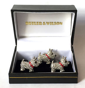 【貨物輸送無料】メンズ佩び物― バトラーウィルソンクリスタルスコッティクリアピンセットbutler and wilson clear crystal scottie dog cufflink amp; pin set boxed