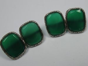 【送料無料】メンズアクセサリ― グリーンメノウカフスボタンシルバーvery nice green agate cufflinks 830 silver from ca 1930
