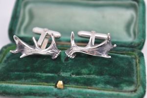 【送料無料】メンズアクセサリ―　ビンテージスターリングシルバーデザインカフリンクスvintage sterling silver cufflinks with a hunting stag antler design b550