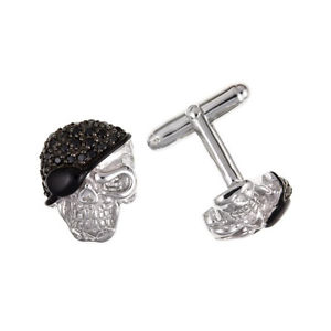 【送料無料】メンズアクセサリ―　ソリッドスターリングシルバースカルカフスボタンセット 925 solid sterling silver amp; stone set skull cufflinks