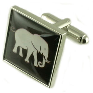 【送料無料】メンズアクセサリ―　スターリングシルバーエレファントカフスボタンメッセージボックスsterling silver elephant animal cufflinks engraved message box