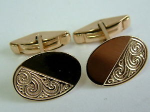 【送料無料】メンズアクセサリ―　イエローゴールドモダンカフリンクス9ct yellow gold modern half engraved oval cufflinks