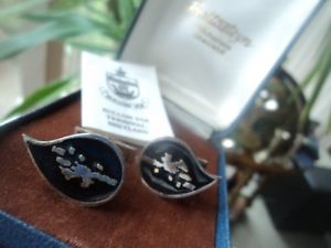 【送料無料】メンズアクセサリ―　シルバーエナメルマップカフスボタンstg silver amp; enamel shetland map cufflinks hm 1978 by hjaltasteyn of shetland