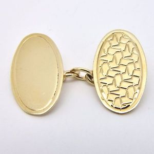 【送料無料】メンズアクセサリ―　イエローゴールドヴィンテージカフスボタンチェーンリンク9ct yellow gold vintage engraved cufflinks chain link 19 x 11mm