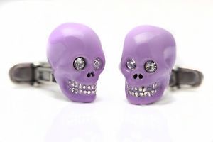 【送料無料】メンズアクセサリ―　スターリングシルバーエナメルライラックスカルカフリンクスsterling silver enamelled lilac skull cufflinks rrp 17500
