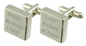 【送料無料】メンズアクセサリ―　スターリングシルバースクエアカフリンクスhappy birthday daddy engraved sterling silver square cufflinks