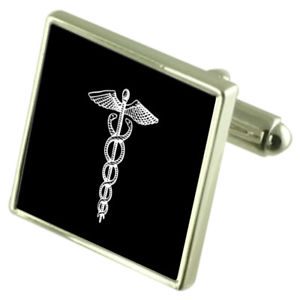 【送料無料】メンズアクセサリ&mdash;　スターリングシルバーカフリンクスオプションボックスオンmedical caduceus sterling silver cufflinks optional engraved box｜hokushin