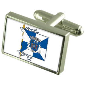 【送料無料】メンズアクセサリ―　ブラガポルトガルスターリングシルバーフラグカフスボタンボックスbraga city portugal sterling silver flag cufflinks engraved box