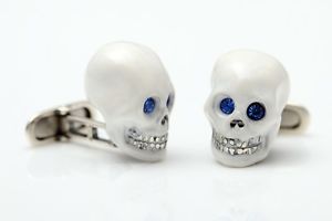 【送料無料】メンズアクセサリ―　スターリングシルバーエナメルホワイトスカルカフスボタンsterling silver enamelled white skull cufflinks rrp 17500