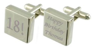 メンズアクセサリ―　スターリングシルバースクエアカフリンクスbirthday age year engraved sterling silver square cufflinks