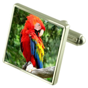 【送料無料】メンズアクセサリ&mdash;　コンゴウインコオウムスターリングシルバーカフリンクスオプションボックスオンscarlet macaw parrot sterling silver cufflinks optional engraved box｜hokushin