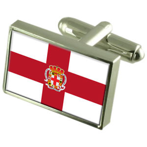 【送料無料】メンズアクセサリ―　アルメリアスペインスターリングシルバーフラグカフスボタンボックスalmeria city spain sterling silver flag cufflinks engraved box