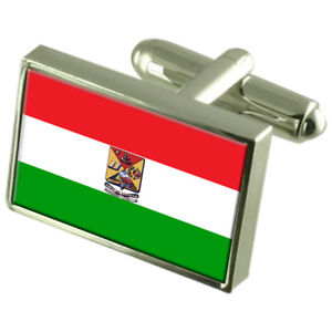 【送料無料】メンズアクセサリ―　エクアドルスターリングシルバーフラグカフスボタンボックスazogues city ecuador sterling silver flag cufflinks engraved box