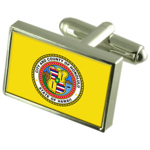 【送料無料】メンズアクセサリ― ホノルルアメリカスターリングシルバーフラグカフスボタンボックスhonolulu city usa sterling silver flag cufflinks engraved box