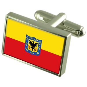 【送料無料】メンズアクセサリ―　ボゴタコロンビアスターリングシルバーフラグカフスボタンボックスbogota city colombia sterling silver flag cufflinks engraved box