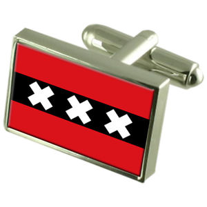 【送料無料】メンズアクセサリ&mdash;　アムステルダムオランダスターリングフラグカフスリンクamsterdam city netherlands sterling silver flag cufflinks engraved box｜hokushin