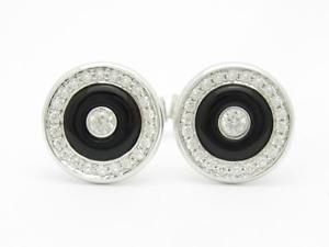 【貨物輸送無料】メンズ付属物― プラチナスターリングシルバーホワイトサファイアオニキスラウンドハローカフスボタン