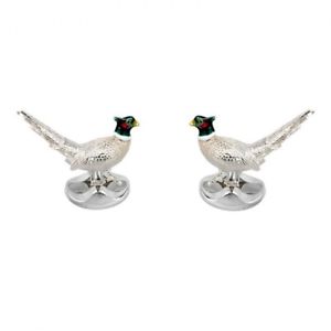 【貨物輸送無料】メンズ付属物― シルバーキジカフスボタンディーキンフランシスsilver pheasant cufflinks bnib deakin and francis
