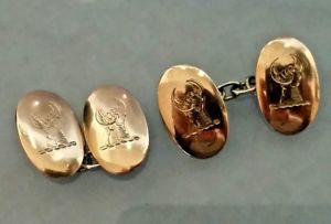 【貨物輸送無料】メンズ付属物― ボックスローズゴールドカフスボタンamorial engraved 9コンピュータ断層撮影法 rose gold cufflinks gauntlet fist with crescent  box