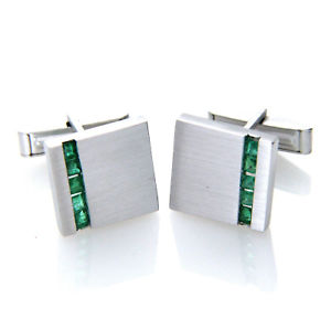 【貨物輸送無料】メンズ付属物― スターリングシルバースクエアリアルエメラルドカフスボタンメンズ925 sterling silver square real genuine emerald gemstone cufflinks mens gifts