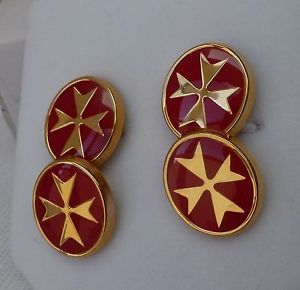 【送料無料】メンズアクセサリ&mdash;　イエローゴールドマルタマルタクロスソリッドカフスボタンエナメル｜hokushin