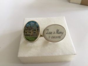 【貨物輸送無料】メンズ付属物― ソリッドシルバーオーダーメイドウェディングカフスボタングッズsolid silver hallmarked hand enamelled bespoke wedding cufflinks  collectables