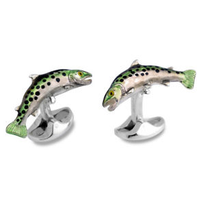 【貨物輸送無料】メンズ佩び物― ディーキンフランシスシルバーエナメルトラウトカフリンクスdeakin and francis silver amp; enamel trout cufflinks