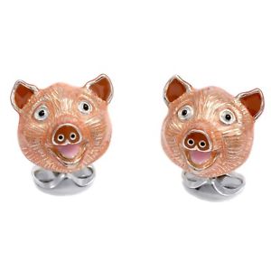 【貨物輸送無料】メンズ佩び物― ディーキンフランシススターリングシルバーエナメルブタヘッドカフリンクスdeakin and francis sterling silver amp; enamel pig head cufflinks