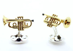 【貨物輸送無料】メンズ佩び物― ディーキンフランシスシルバーエナメルトランペットカフリンクスdeakin and francis silver enamel amp; gold plated trumpet cufflinks