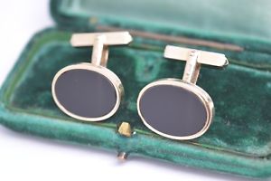 【貨物輸送無料】メンズ佩び物― ヴィンテージゴールドアールデコオニキスデザインカフリンクスvintage 9コンピュータ断層撮影法 gold art deco cufflinks with a polished onyx design 911g b604