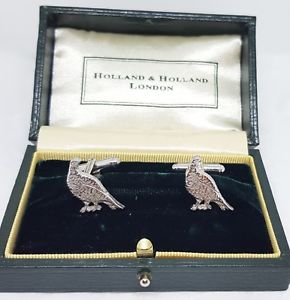 【貨物輸送無料】メンズ佩び物― オランダカフスボタンシルバーハンティングキジ listingholland amp; holland cufflinks silver 925 shootinghunting pheasantstarnish free