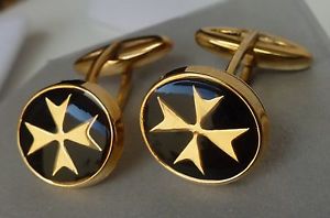 【貨物輸送無料】メンズ付属物― イエローゴールドマルタクロスアマルフィクロスカフリンクス