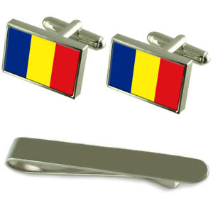 【貨物輸送無料】メンズ付属品― フラグシルバーカフスボタンタイクリップセットromnia flag silver cufflinks tie clip engraved gift set