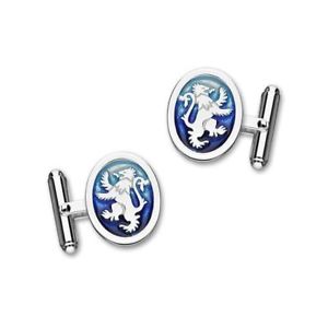 【貨物輸送無料】メンズ佩び物― スコットランドライオンエナメルバーカフリンクスsterling silver traditional scottish lion rampant blue enamel oval 赤ちょうちん cufflinks