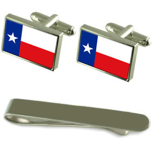 【貨物輸送無料】メンズ付属品― テキサスシルバーカフスボタンタイクリップセットtexas flag silver cufflinks tie clip engraved gift set
