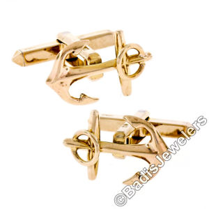 【送料無料】メンズアクセサリ―　ユニークメンズイエローゴールドアンカーカフオープンスイベルリンクunique mens 9k yellow gold highpolished open ship anchor swivel cuff links