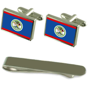 【貨物輸送無料】メンズ付属品― ベリーズシルバーカフスボタンタイクリップセットbelize flag silver cufflinks tie clip engraved gift set