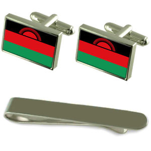 【貨物輸送無料】メンズ付属品― マラウイシルバーカフスボタンタイクリップセットmalawi flag silver cufflinks tie clip engraved gift set