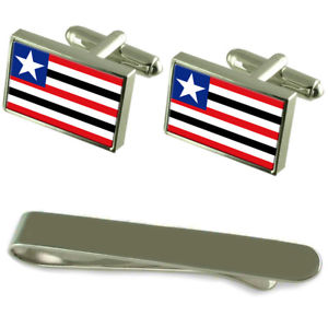 【貨物輸送無料】メンズ付属品― フラグシルバーカフスボタンタイクリップセットmaranho flag silver cufflinks tie clip engraved gift set