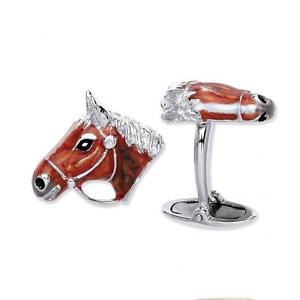 【貨物輸送無料】メンズ佩び物― カフスボタンヘッドソリッドスターリングシルバーレッドエナメルフィニッシュhorse cufflinks horses head solid sterling silver red enamel finish