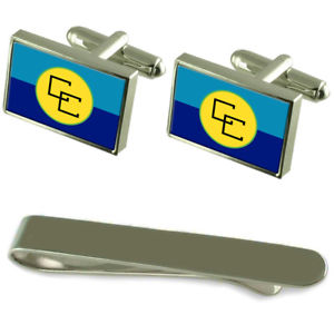【送料無料】メンズアクセサリ―　カリブシルバーカフスボタンタイクリップセットcaricom flag silver cufflinks tie clip engraved gift set 44,988円