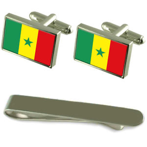【送料無料】メンズアクセサリ―　セネガルシルバーカフスボタンタイクリップセットsenegal flag silver cufflinks tie clip engraved gift set