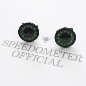 【貨物輸送無料】メンズ付属物― スピードメータブラックグリーンカフスボタンセットスチール