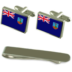 【貨物輸送無料】メンズ付属品― モントセラトシルバーカフスボタンタイクリップセットmontserrat flag silver cufflinks tie clip engraved gift set