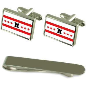 【貨物輸送無料】メンズ付属品― フラグシルバーカフスボタンタイクリップセットdrenthe flag silver cufflinks tie clip engraved gift set