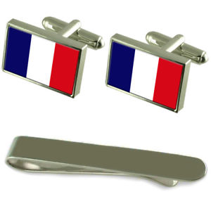 【貨物輸送無料】メンズ付属品― マヨットフラグシルバーカフスボタンタイクリップセットmayotte flag silver cufflinks tie clip engraved gift set