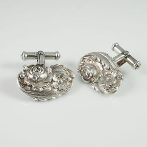 【送料無料】メンズアクセサリ―　ビンテージシルバーカフリンクメンズカフスボタンスターリングクラシックvintage silver cuff links mens cufflinks floral sterling wedding groom classic